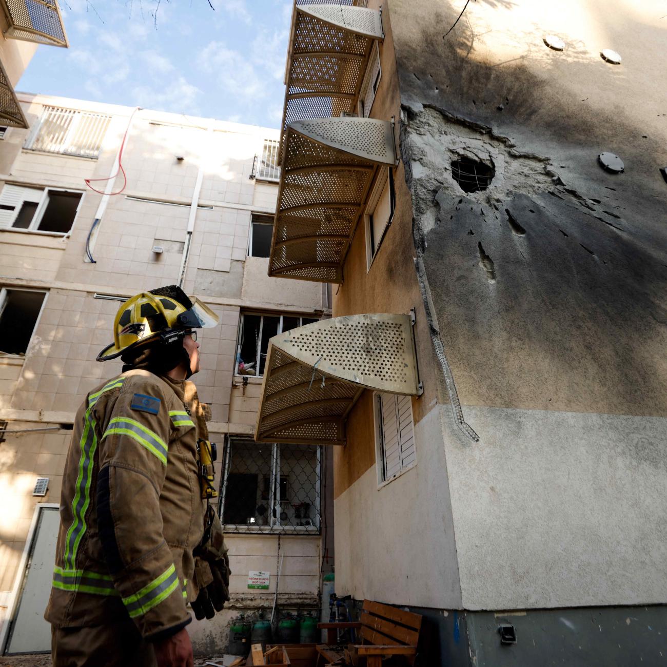 A damaged home is seen after it was hit by a rocket launched from the Gaza Strip into Israel, in Sderot, southern Israel, October 17, 2023.