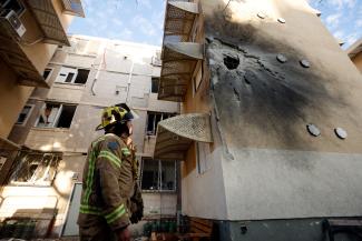 A damaged home is seen after it was hit by a rocket launched from the Gaza Strip into Israel, in Sderot, southern Israel October 17, 2023. 
