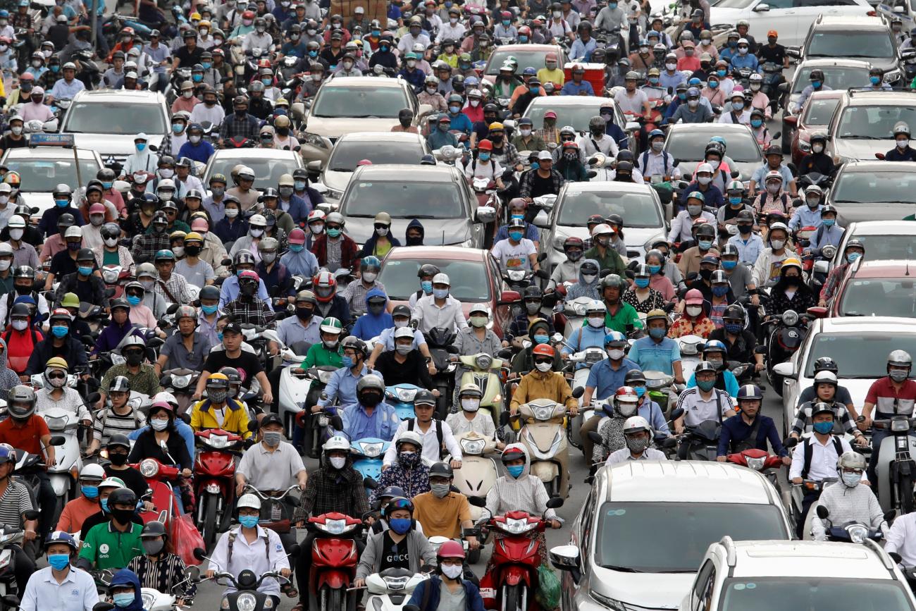 Traffic jam is seen in morning rush hour after the government eased nationwide lockdown following the coronavirus disease (COVID-19) outbreak in Hanoi, Vietnam May 25, 2020.